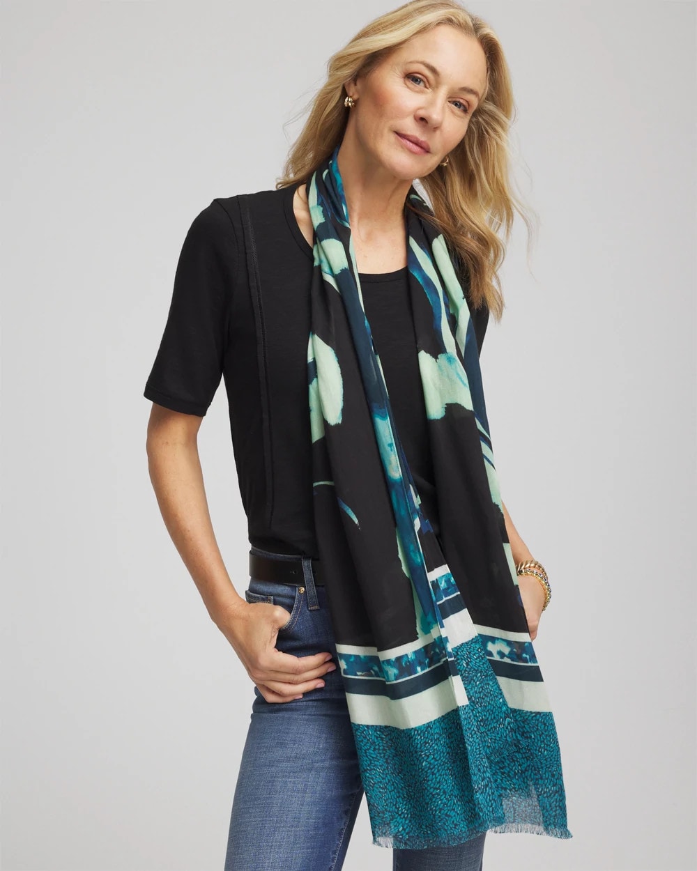 Chico's Women | Glacier Colorblock Oblong Scarf BLACK