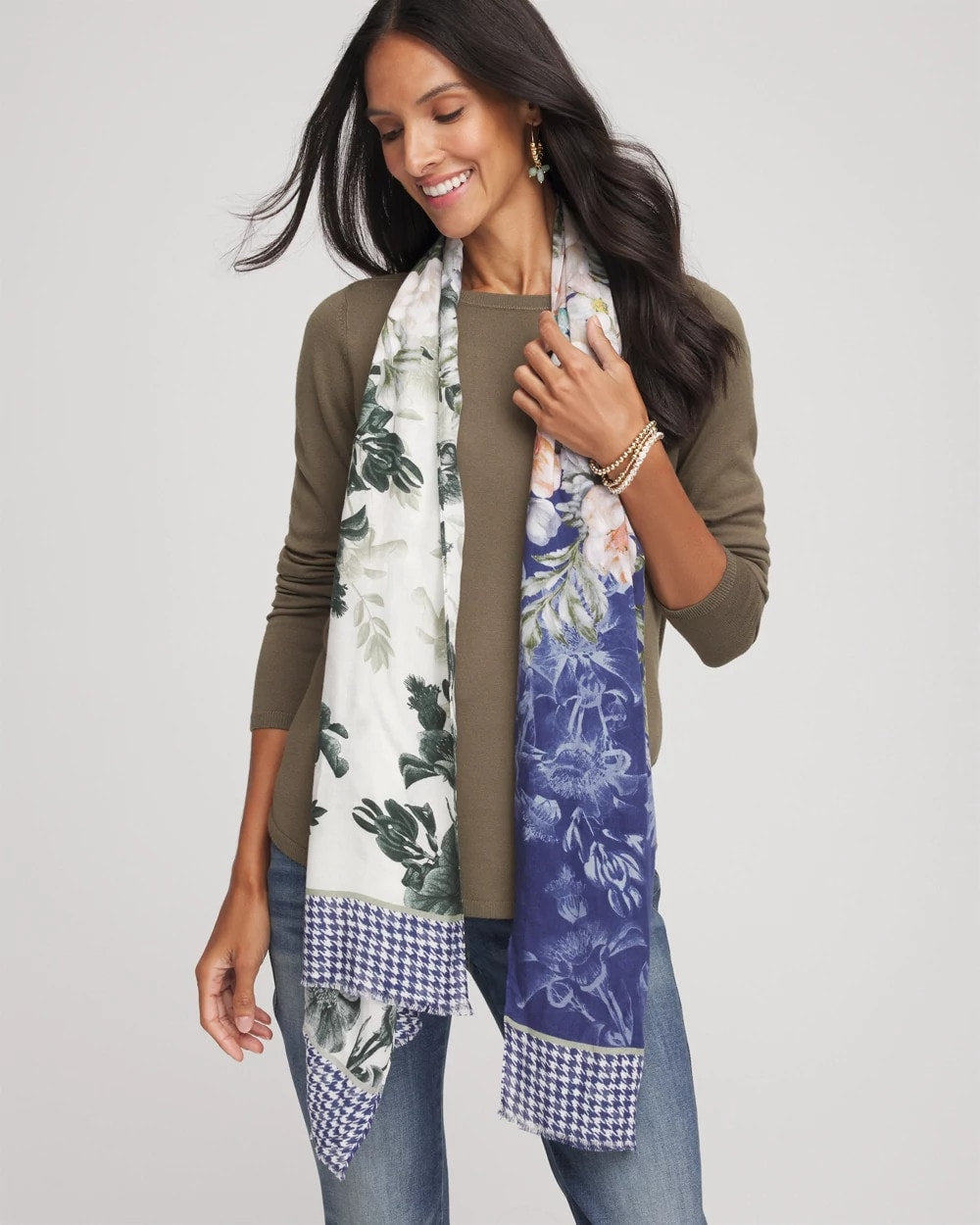 Chico's Women | Colorblock Floral-Print Oblong Scarf ECRU