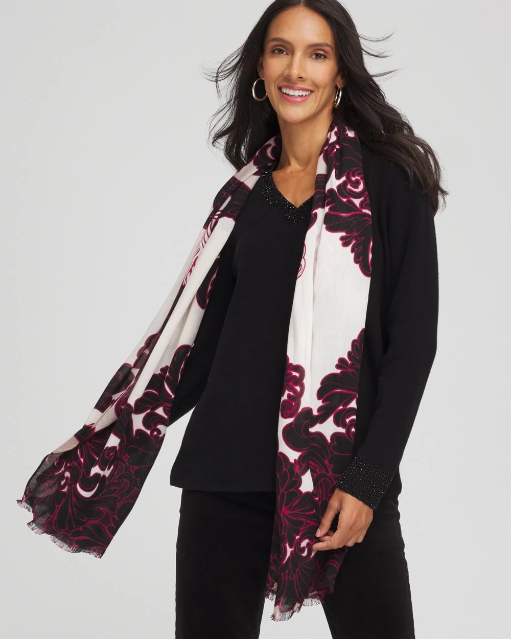 Chico's Women | Maude Medallion Oblong Scarf BLACK