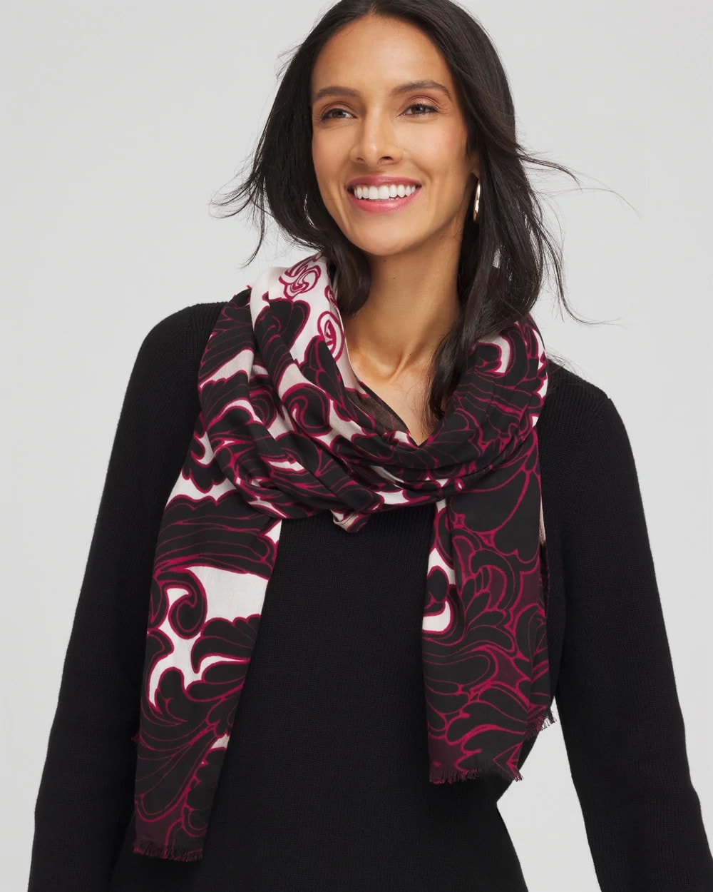 Chico's Women | Maude Medallion Oblong Scarf BLACK