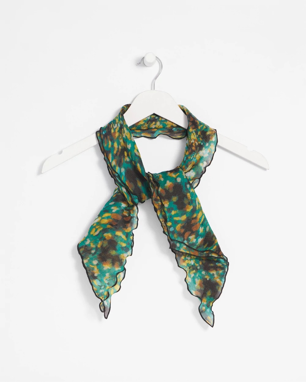 Chico's Women | Printed Woven Ruffled Neck Scarf DARKEST SPRUCE