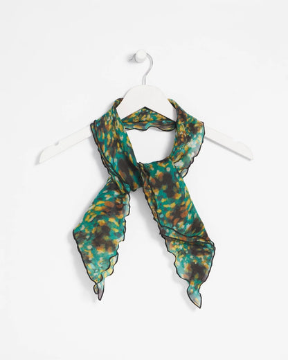 Chico's Women | Printed Woven Ruffled Neck Scarf DARKEST SPRUCE