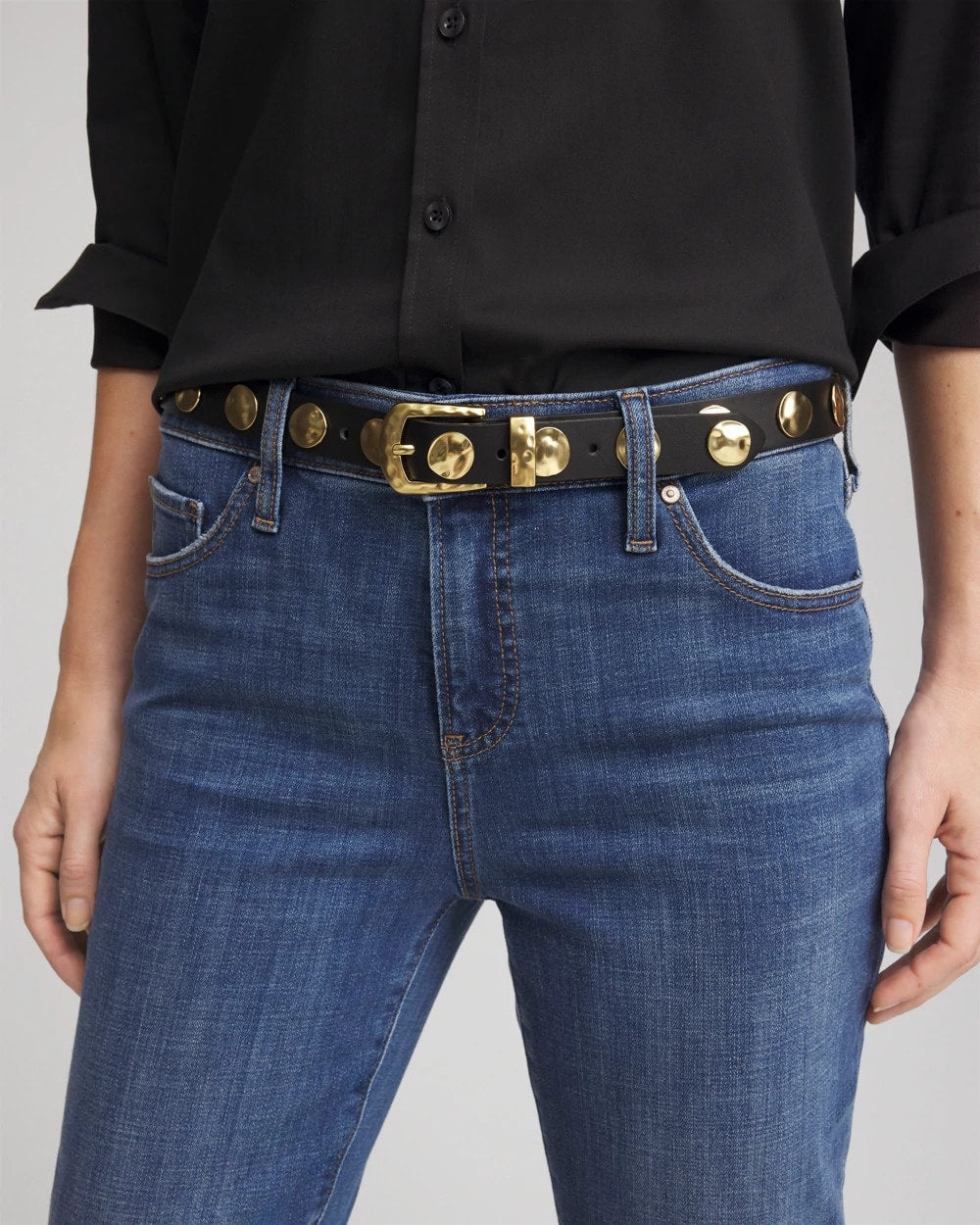 Chico's Women | Studded Faux Leather Trouser Belt BLACK