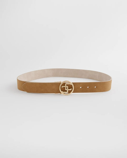 Chico's Women | Faux Suede Reversible Chico's Logo Trouser Belt TAN