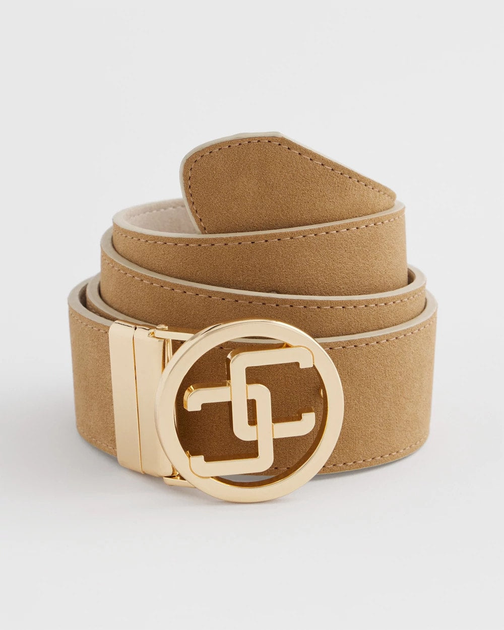 Chico's Women | Faux Suede Reversible Chico's Logo Trouser Belt TAN