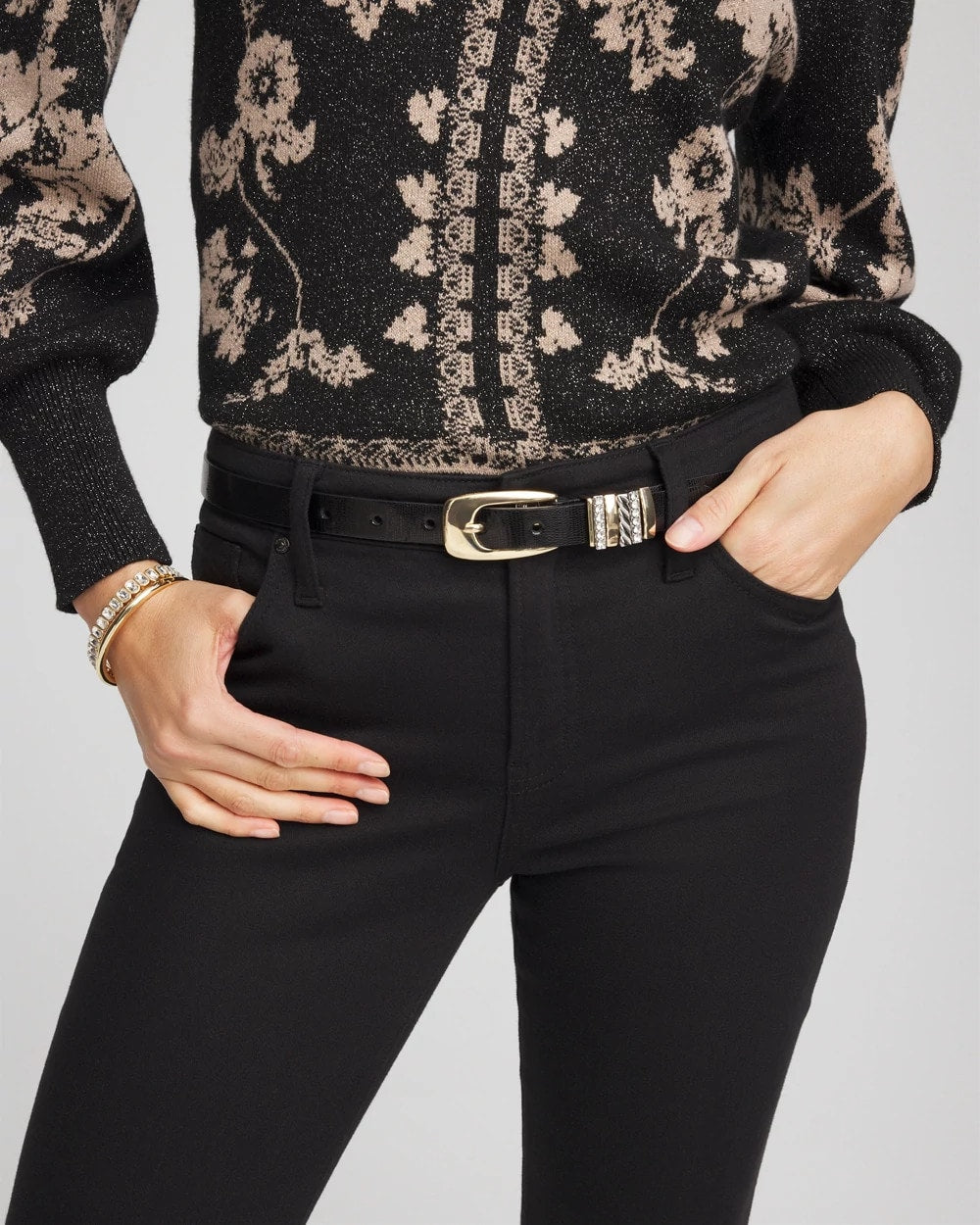 Chico's Women | Mixed Metal Trouser Belt BLACK