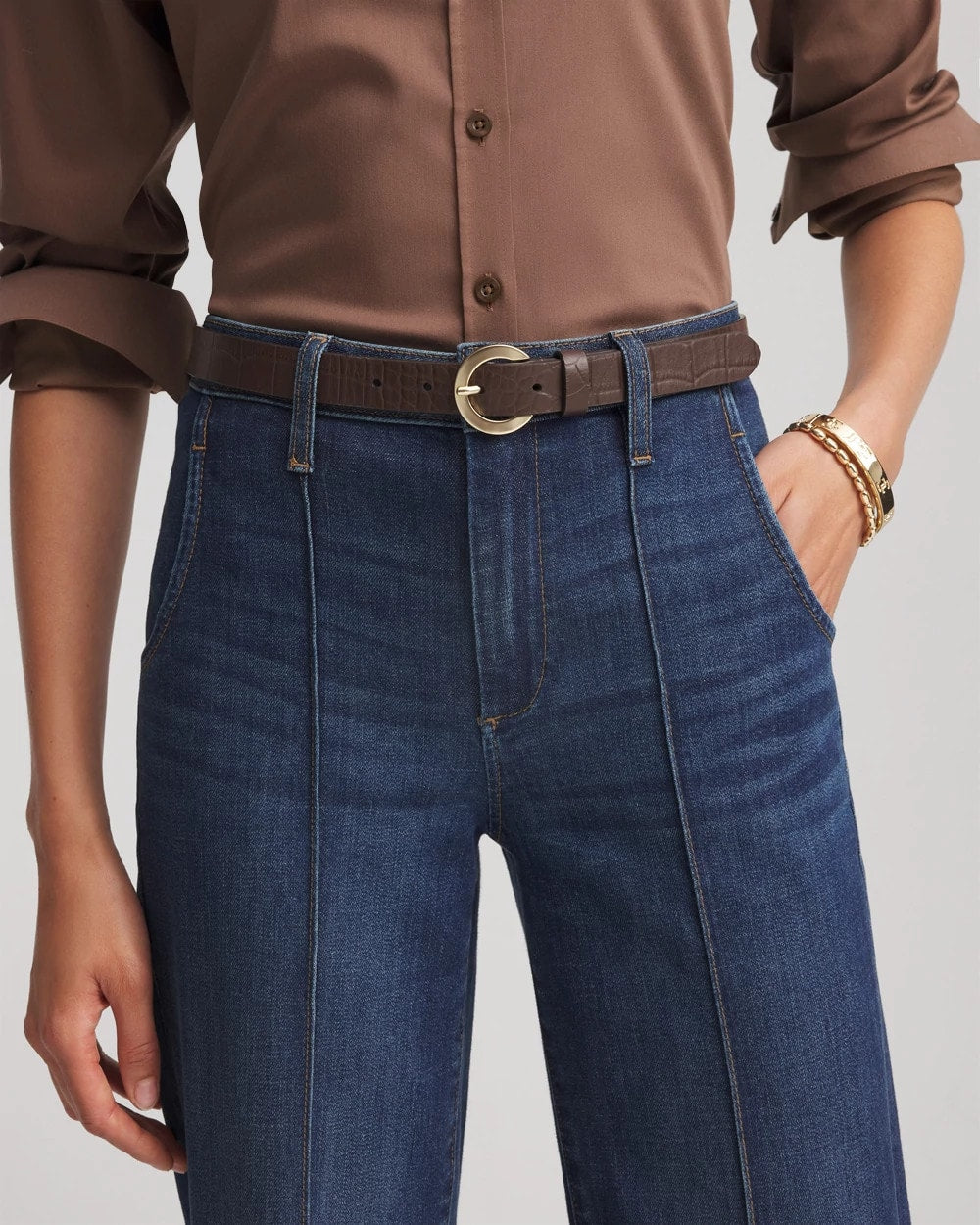 Chico's Women | Crocodile Motif Trouser Belt BROWN