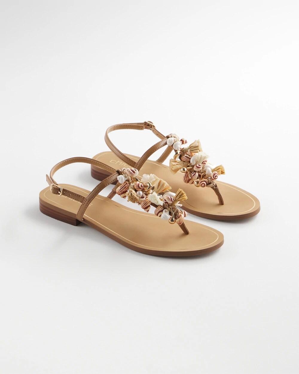Chico's Women | Beach Seashell T-Strap Sandals NATURAL