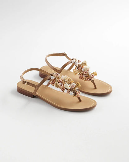 Chico's Women | Beach Seashell T-Strap Sandals NATURAL