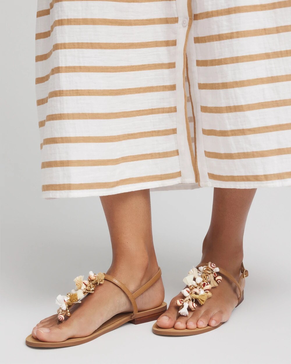 Chico's Women | Beach Seashell T-Strap Sandals NATURAL