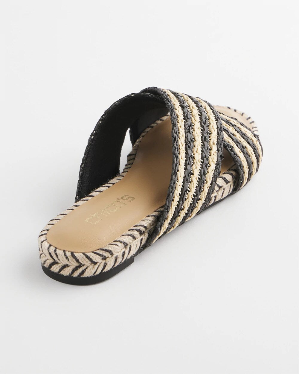 Chico's Women | Striped Raffia Cross-Strap Slide Sandal BLACK RAFFIA