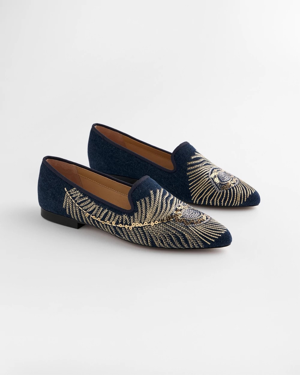 Chico's Women | Peacock Embroidered Flats DENIM