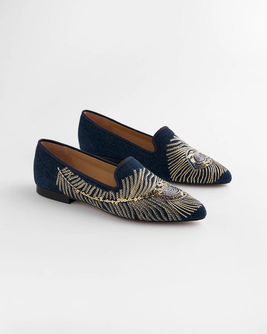 Chico's Women | Peacock Embroidered Flats DENIM