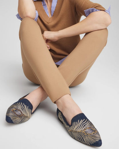 Chico's Women | Peacock Embroidered Flats DENIM