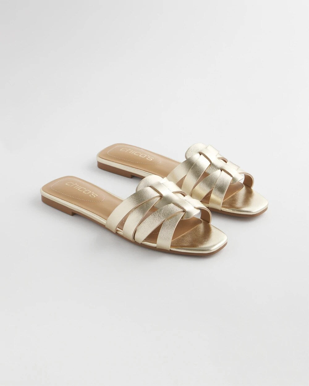 Chico's Women | Leather Cassidy Cross-Strap Slide Shoes GOLD