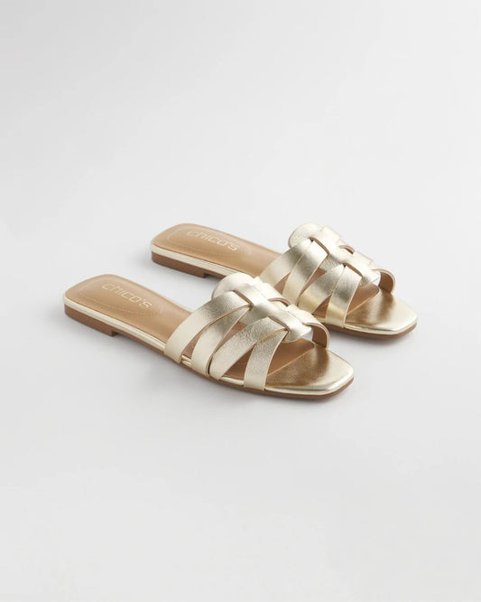 Chico's Women | Leather Cassidy Cross-Strap Slide Shoes GOLD