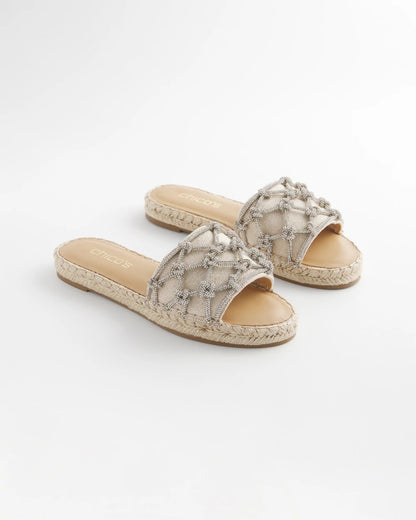 Chico's Women | Linen Knotted Espadrille Slides SILVER