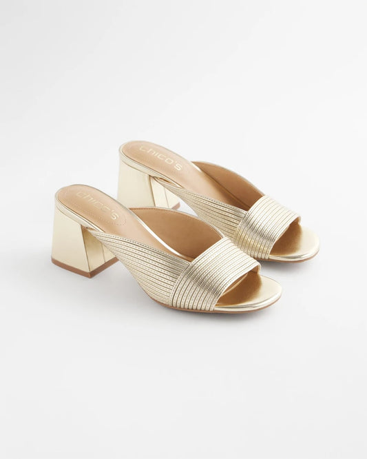 Chico's Women | Vinia Metallic Rope Block Heels GOLD