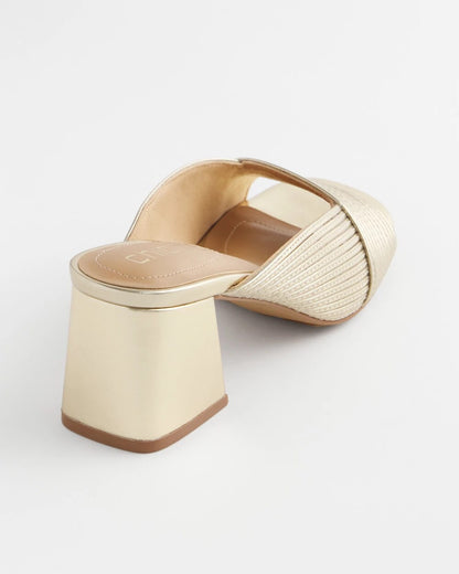 Chico's Women | Vinia Metallic Rope Block Heels GOLD