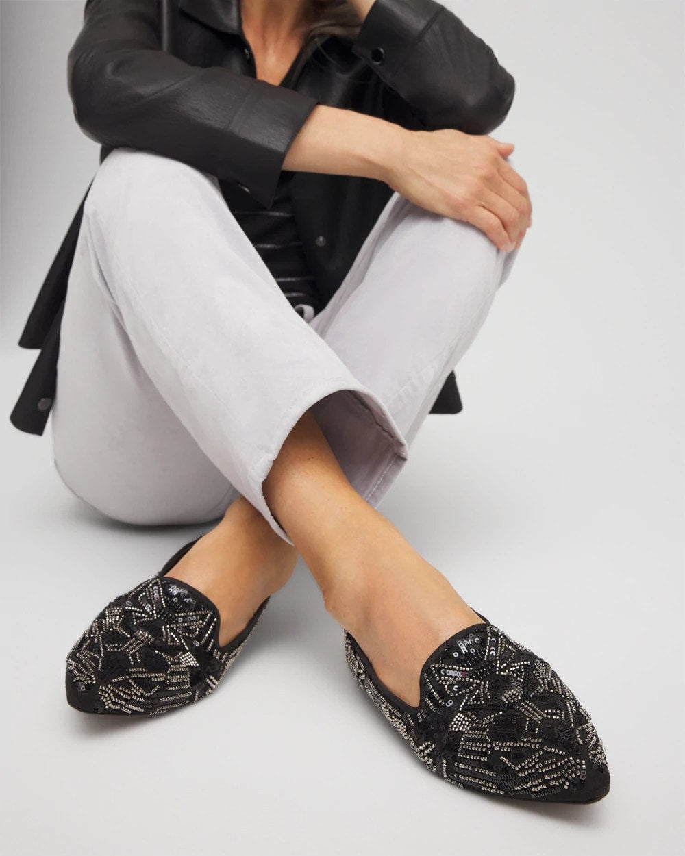 Chico's Women | Gwyn Art Deco Beaded Flats BLACK