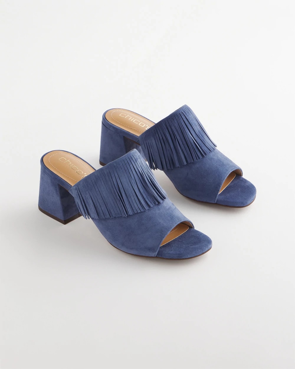 Chico's Women | Blue Lotus Suede Fringe Block Heels BLUE LOTUS