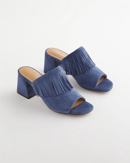 Chico's Women | Blue Lotus Suede Fringe Block Heels BLUE LOTUS