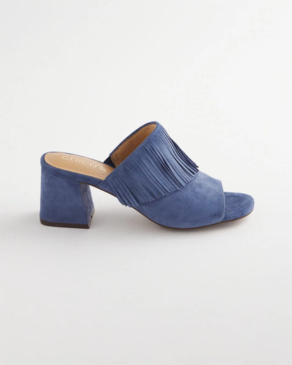 Chico's Women | Blue Lotus Suede Fringe Block Heels BLUE LOTUS
