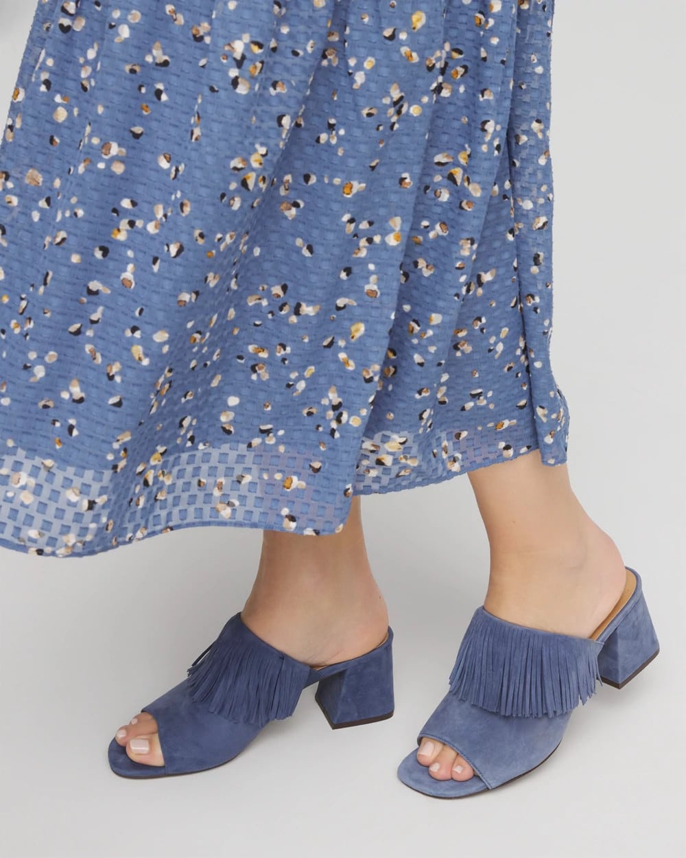Chico's Women | Blue Lotus Suede Fringe Block Heels BLUE LOTUS