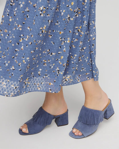 Chico's Women | Blue Lotus Suede Fringe Block Heels BLUE LOTUS
