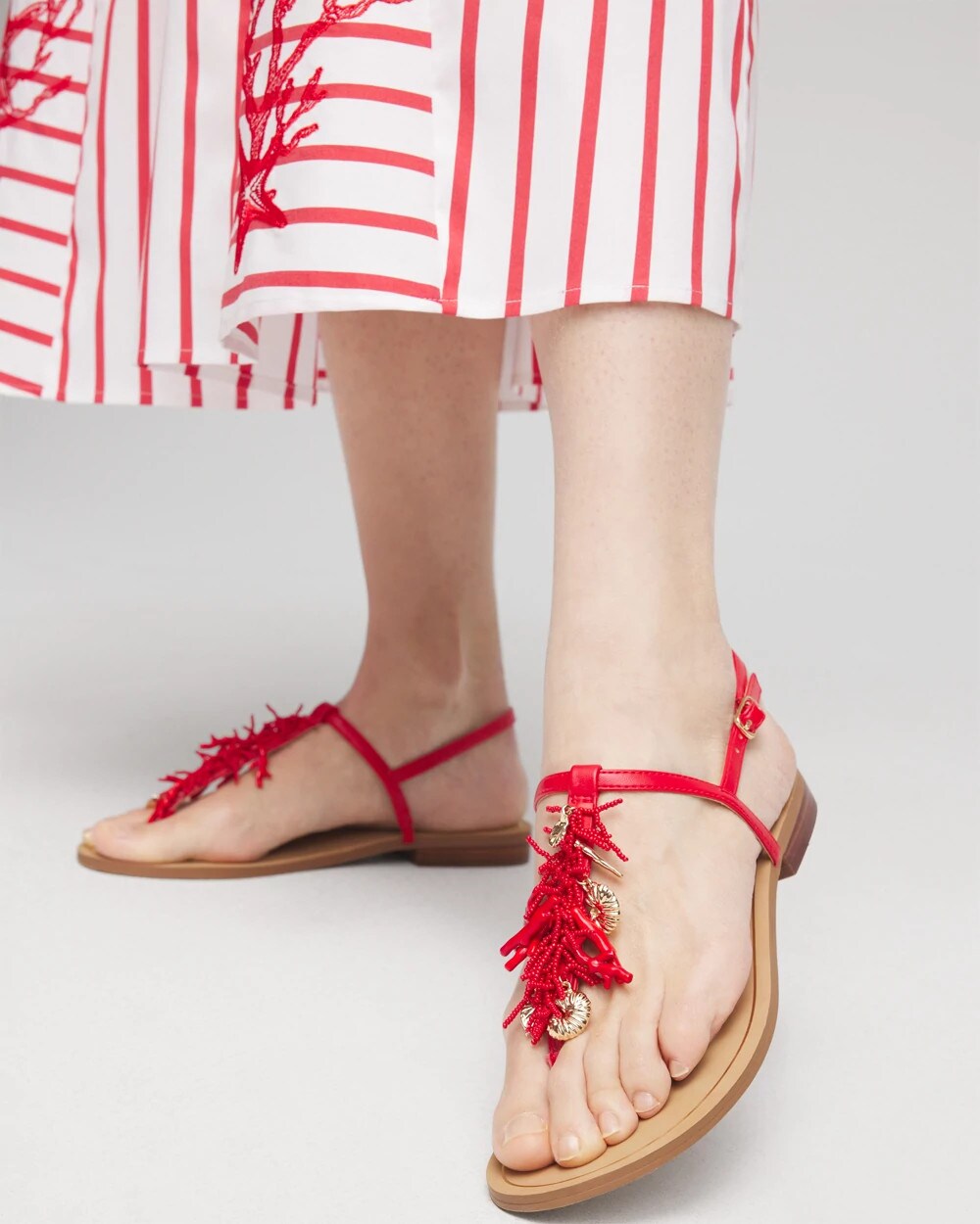Chico's Women | Coral Beach T-Strap Sandals RED