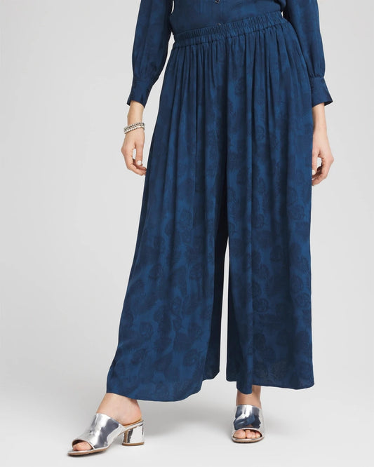 Chico's Women | Petite Jacquard Culotte Wide-Leg Pants SEAPORT