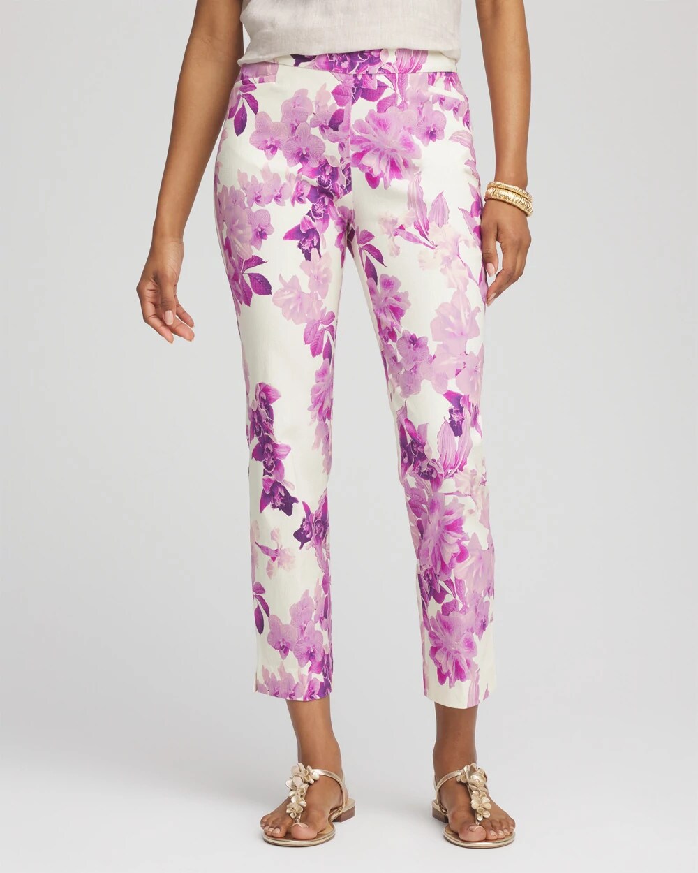 Chico's Women | Petite Floral Brigitte™ Pull-On Slim Cropped Pants PLUM SHADE