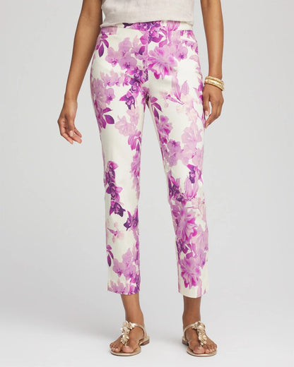 Chico's Women | Petite Floral Brigitte™ Pull-On Slim Cropped Pants PLUM SHADE