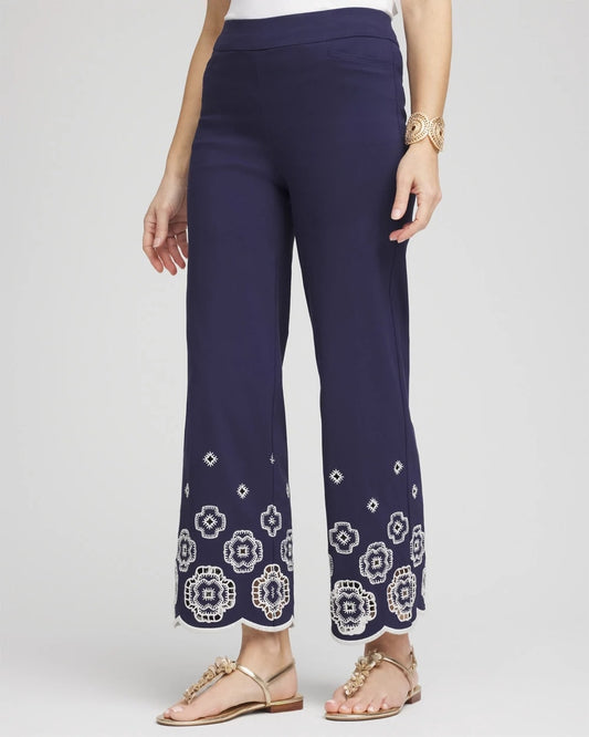 Chico's Women | Petite Brigitte™ 180 Embroidered Wide-Leg Cropped Pants PASSPORT BLUE