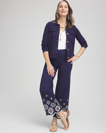 Chico's Women | Petite Brigitte™ 180 Embroidered Wide-Leg Cropped Pants PASSPORT BLUE