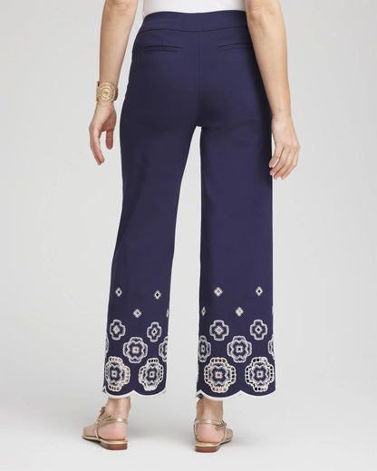 Chico's Women | Petite Brigitte™ 180 Embroidered Wide-Leg Cropped Pants PASSPORT BLUE