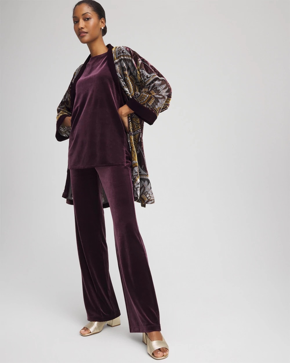 Chico's Women | Petite Travelers™ Velvet No Tummy Pants NIGHT BLOOM