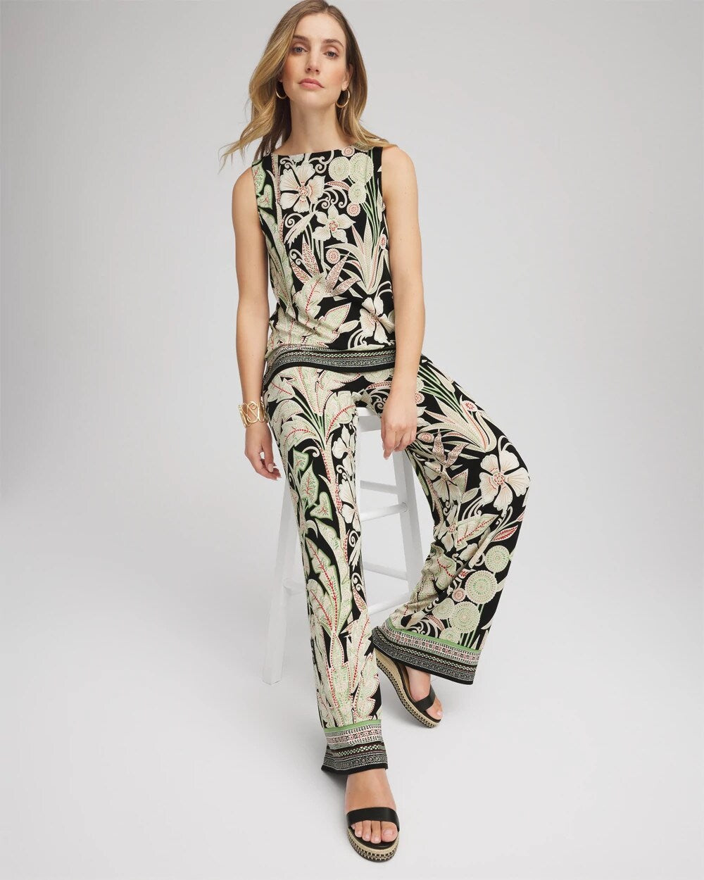 Chico's Women | Petite Travelers™ Island-Motif Palazzo Pants SALTED LIME