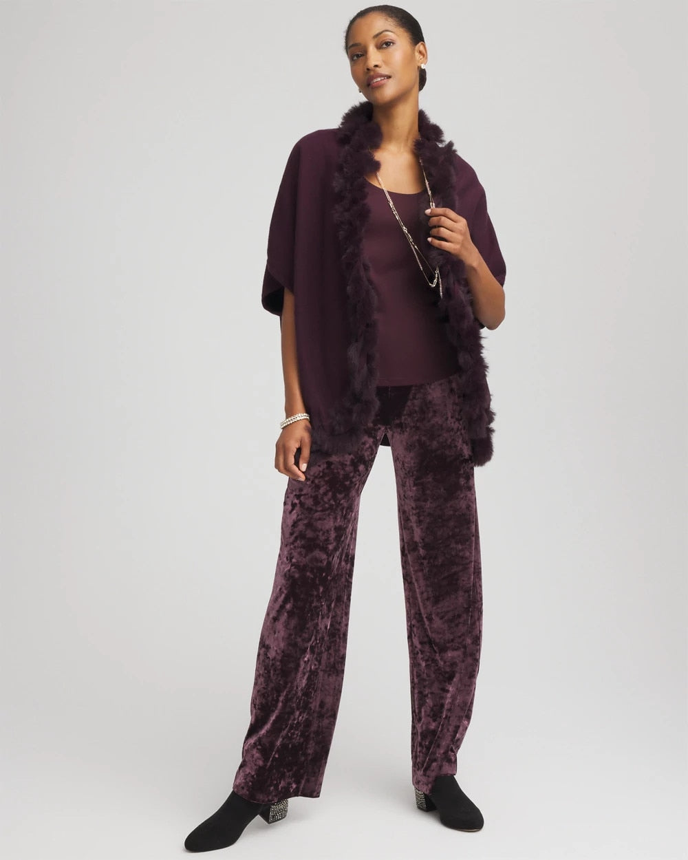 Chico's Women | Petite Crushed Velvet Wide-Leg Pants NIGHT BLOOM