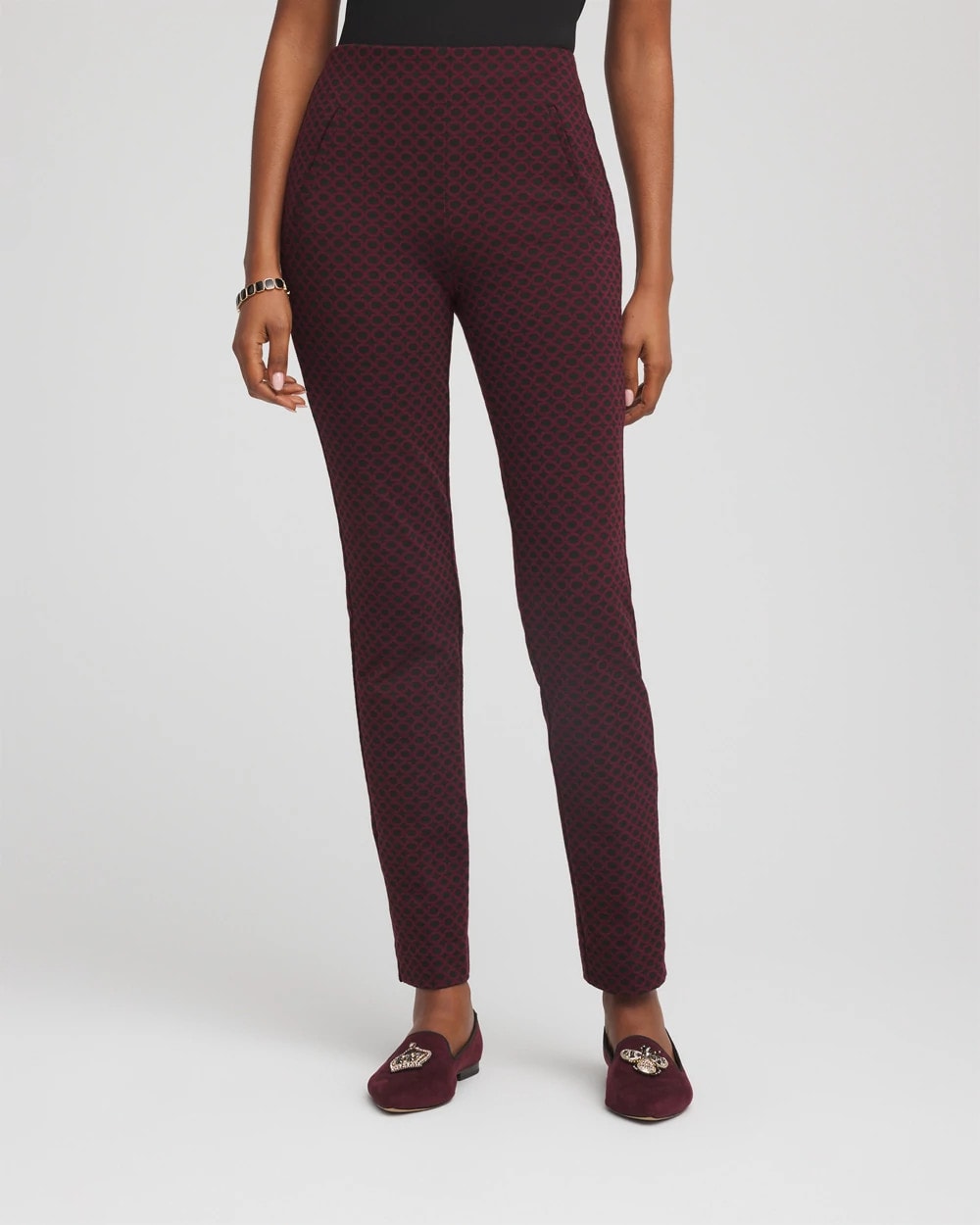 Chico's Women | Petite Circle Jacquard Juliet Slim Ankle Pants BLACK