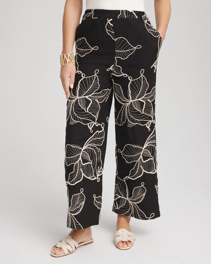 Chico's Women | Petite Embroidered Wide-Leg Cropped Pants BLACK