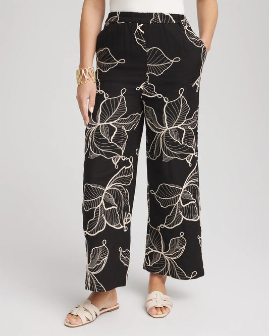 Chico's Women | Petite Embroidered Wide-Leg Cropped Pants BLACK