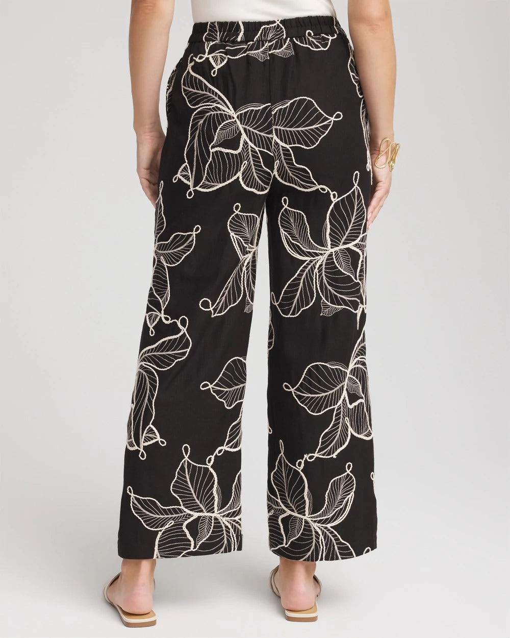 Chico's Women | Petite Embroidered Wide-Leg Cropped Pants BLACK