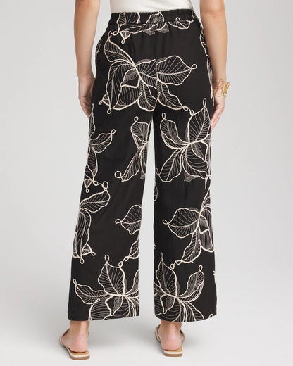 Chico's Women | Petite Embroidered Wide-Leg Cropped Pants BLACK