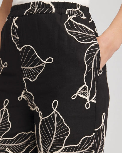 Chico's Women | Petite Embroidered Wide-Leg Cropped Pants BLACK