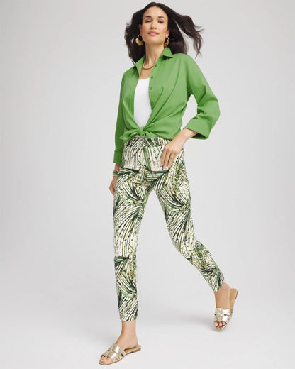 Chico's Women | Petite Brigitte™ Slim Ankle Palm-Print Pants ECRU