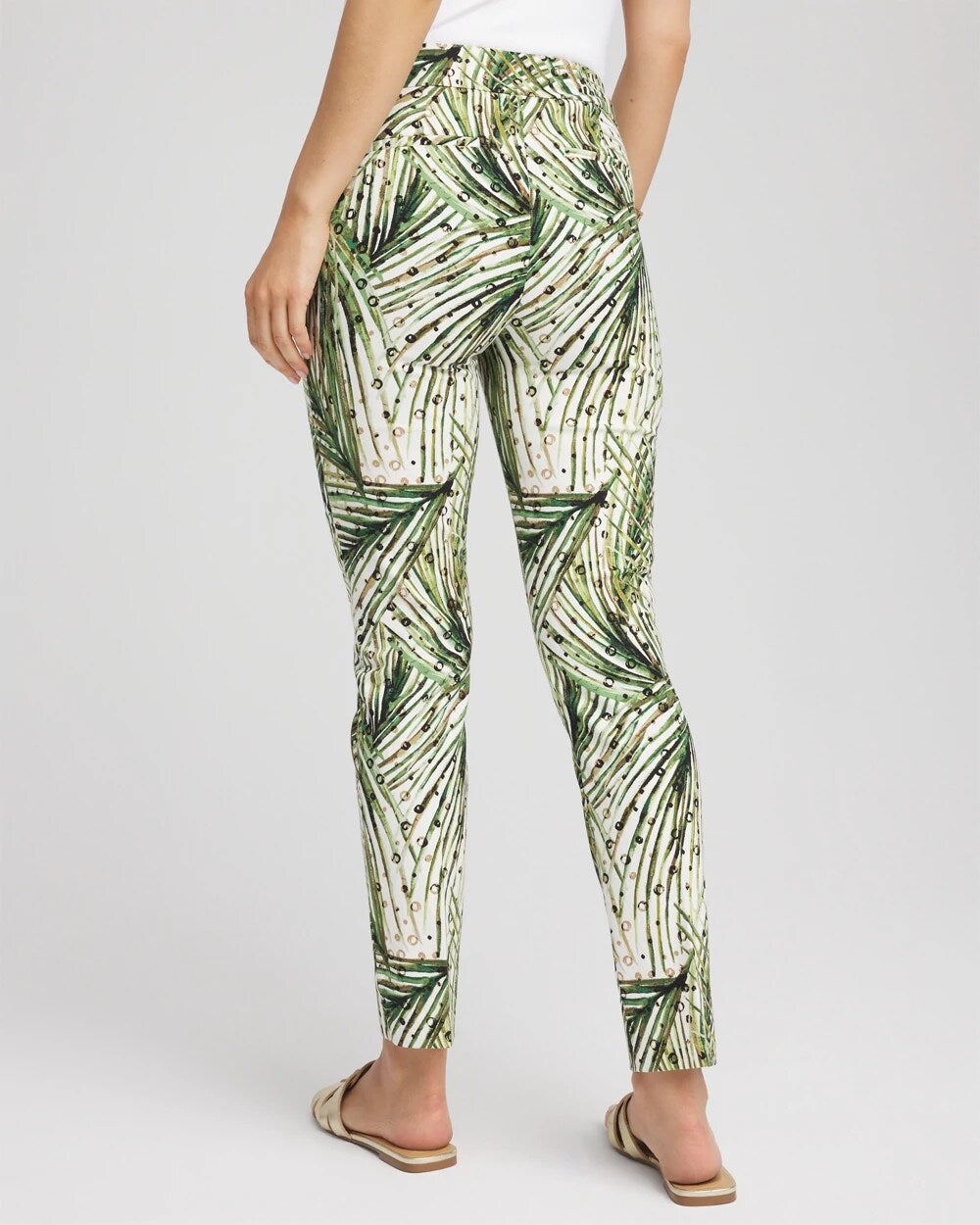 Chico's Women | Petite Brigitte™ Slim Ankle Palm-Print Pants ECRU
