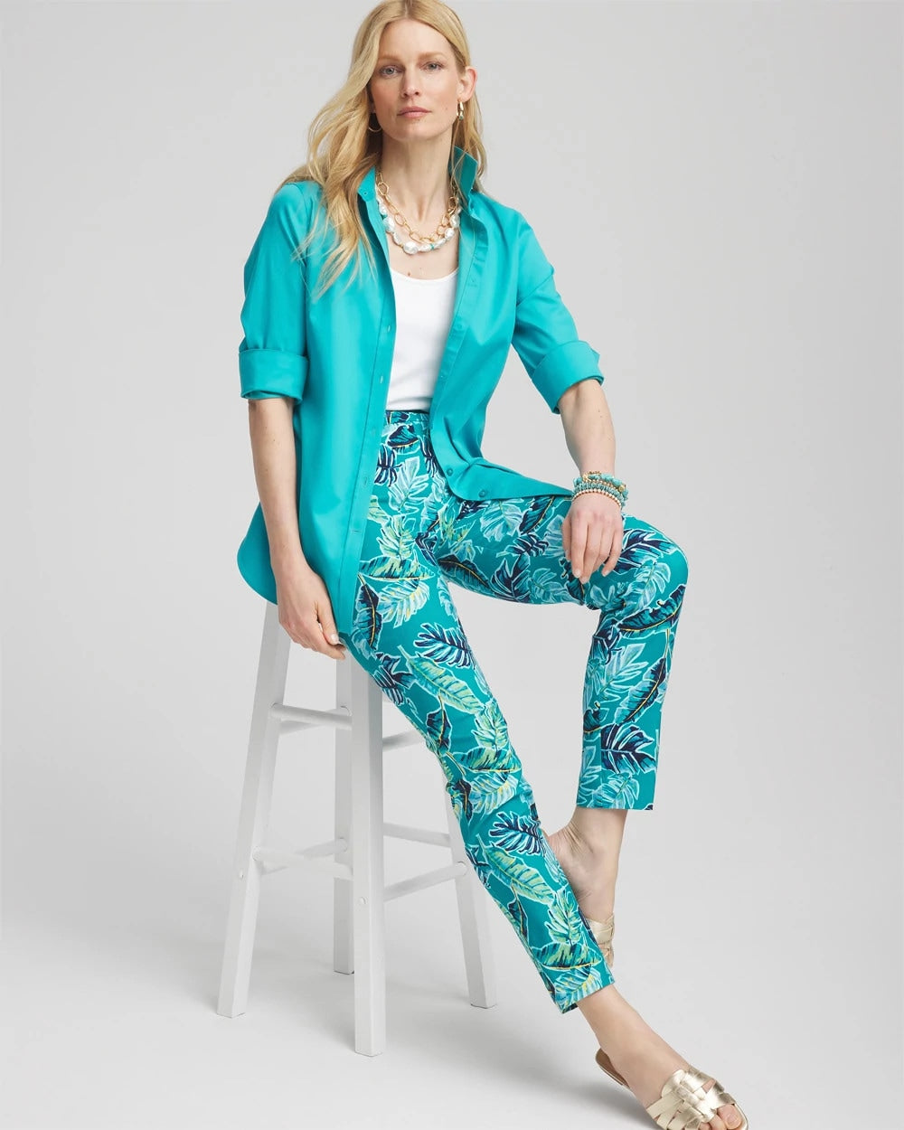 Chico's Women | Brigitte™ Tropical Pull-On Ankle Pants SEASPRAY