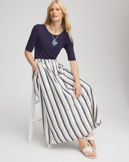 Chico's Women | Petite Mixed Metallic Striped Maxi Dress ECRU