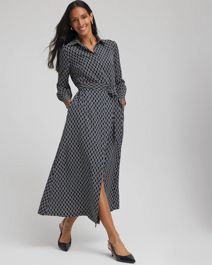 Chico's Women | Petite Chain Print Maxi Shirtdress PASSPORT BLUE